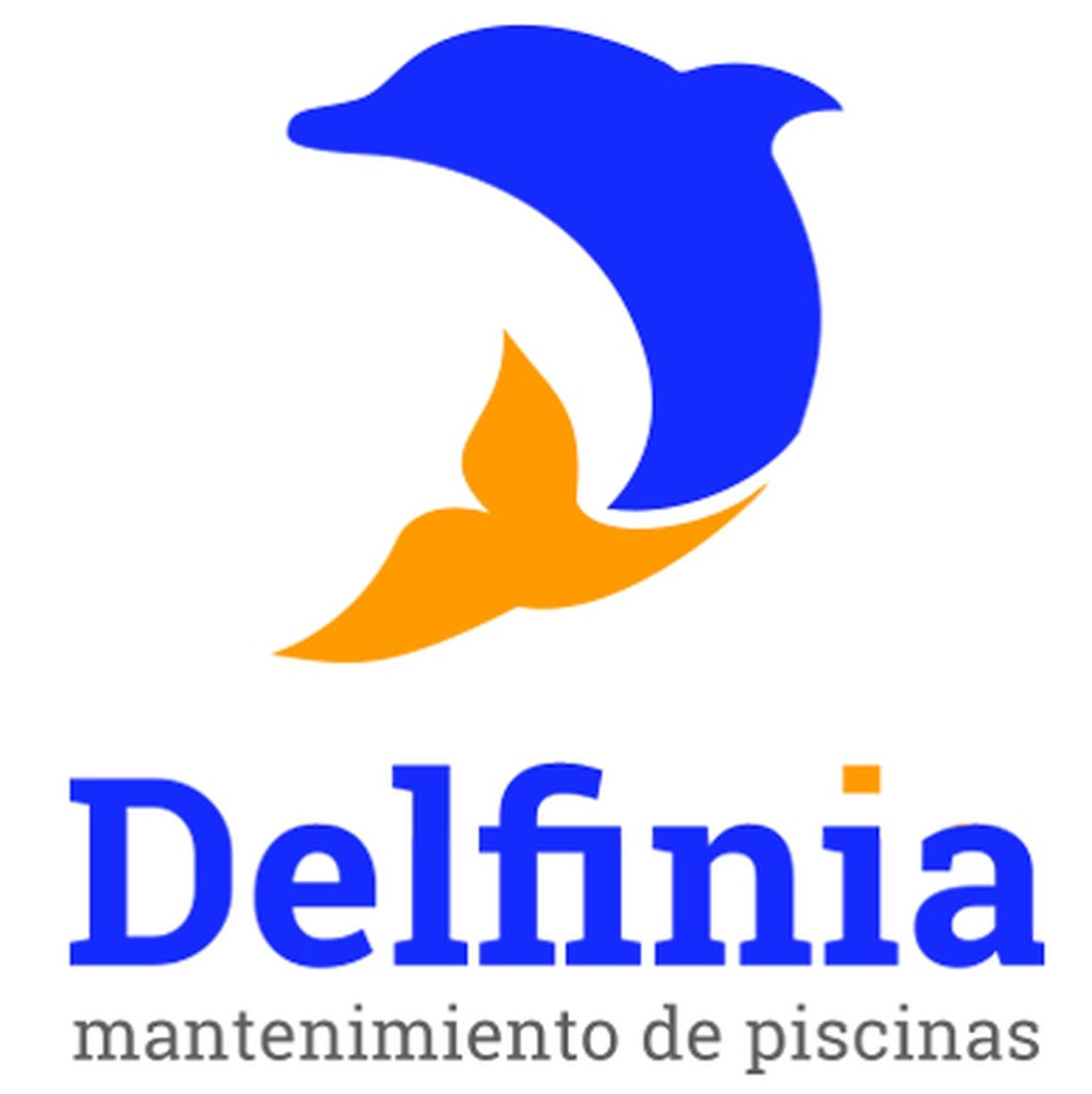 Logotipo de Delfinia, un delfín azul con cola naranja