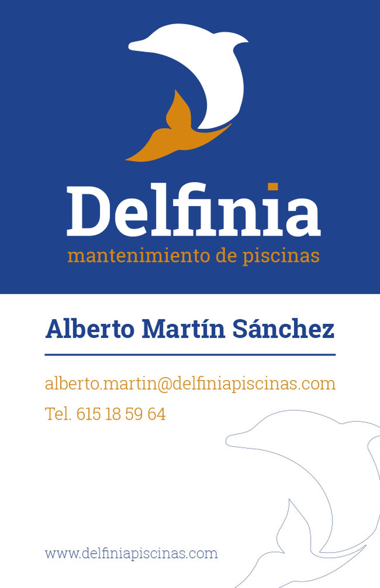 Tarjeta de visita de Delfinia, azul y blanca