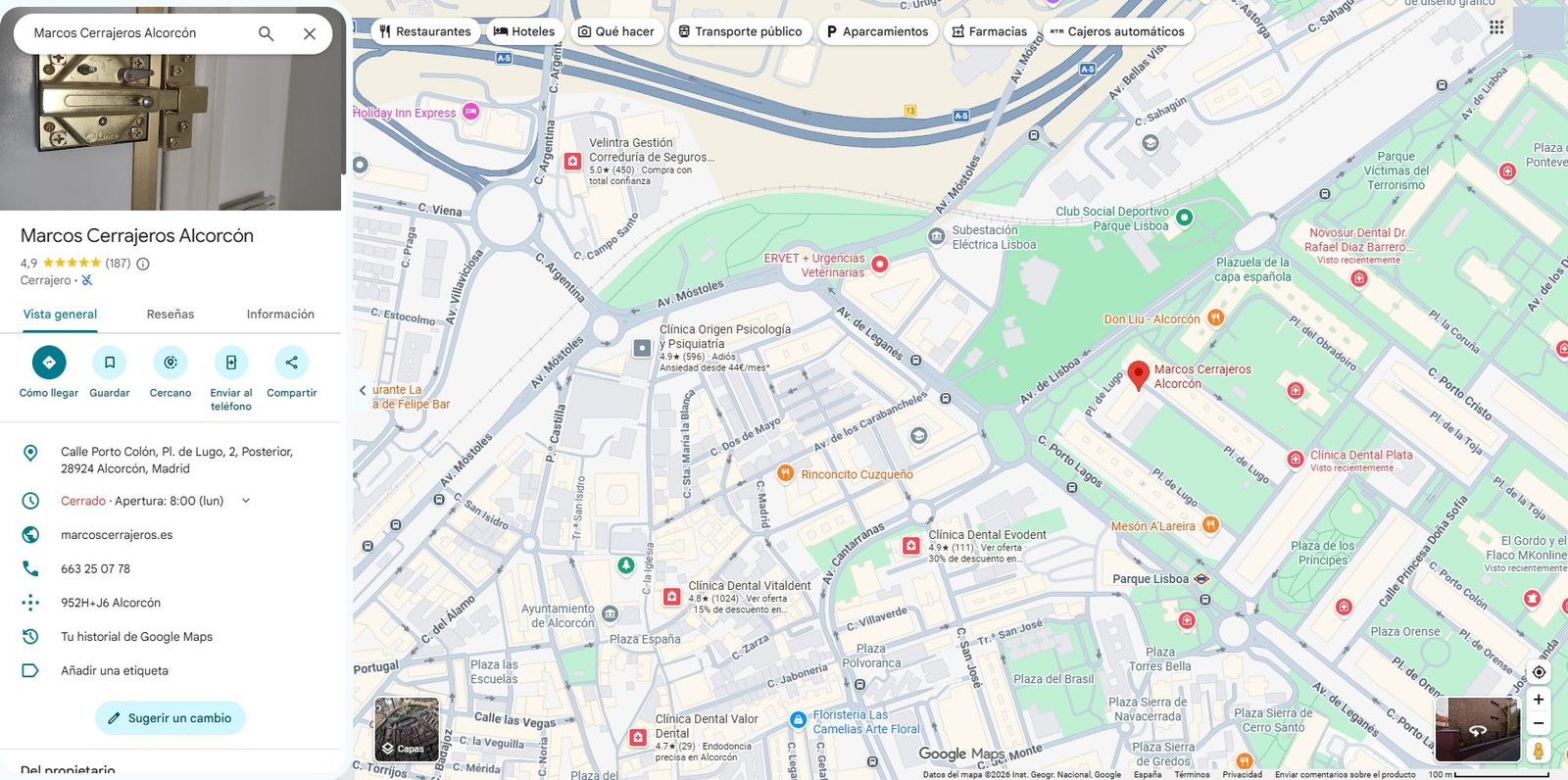 Ficha de Google de Marcos Cerrajeros en Google Maps