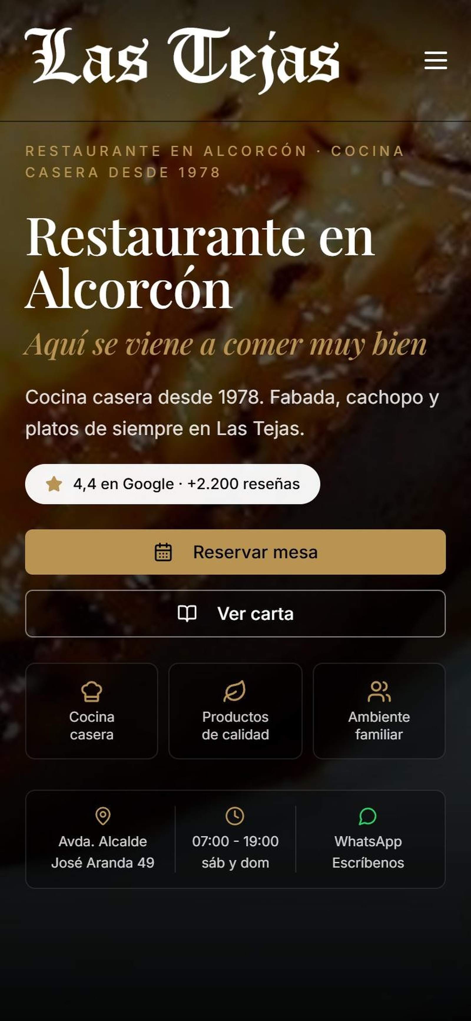 Web de Las Tejas en el móvil