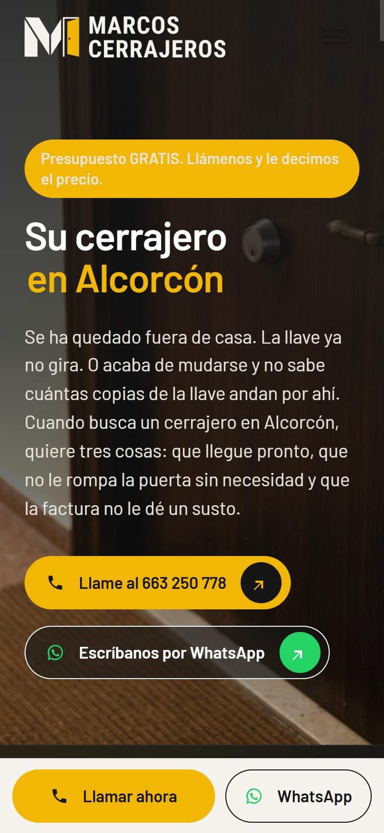 Web de Marcos Cerrajeros en el móvil