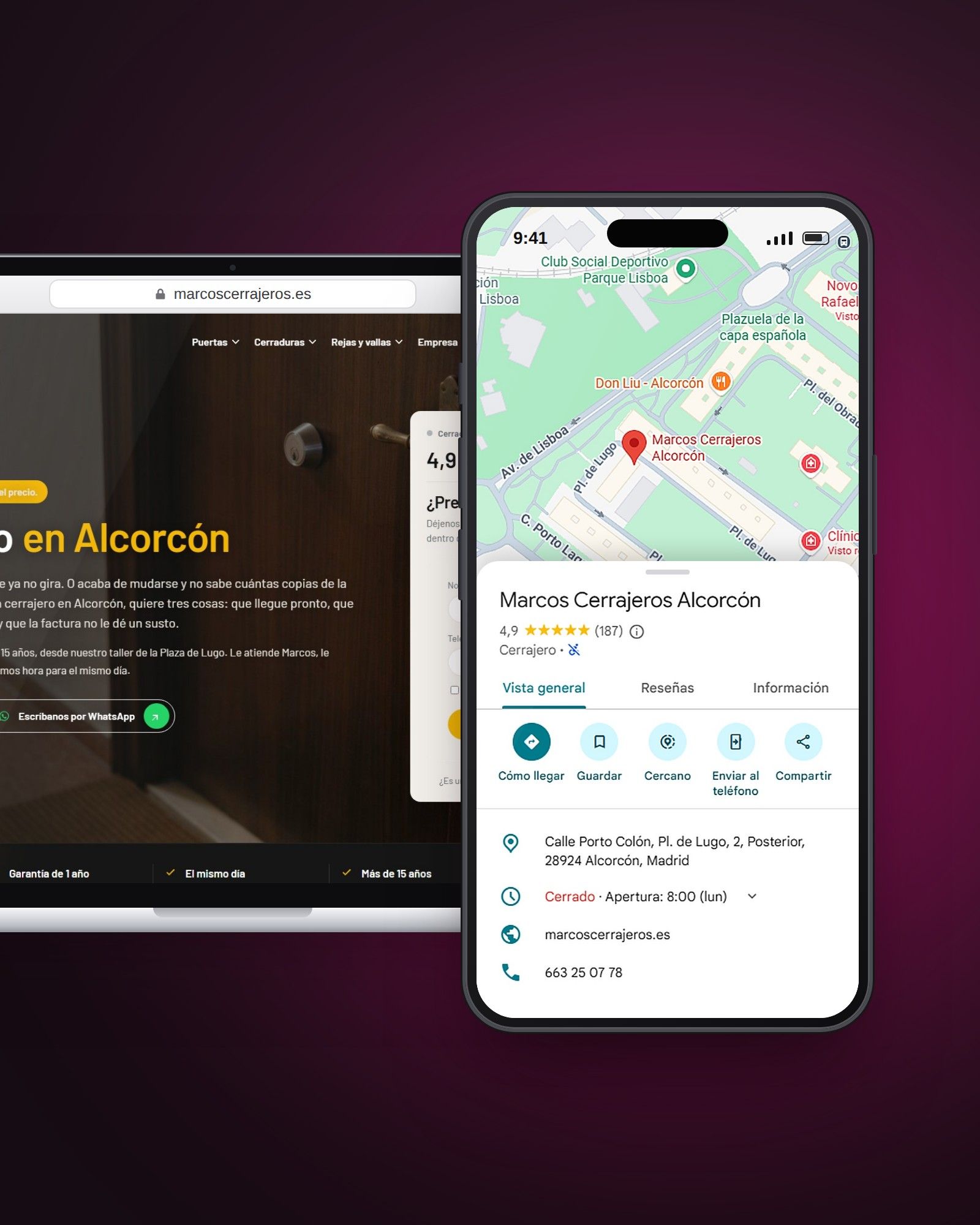 Marcos Cerrajeros: Diseño web · Ficha de Google