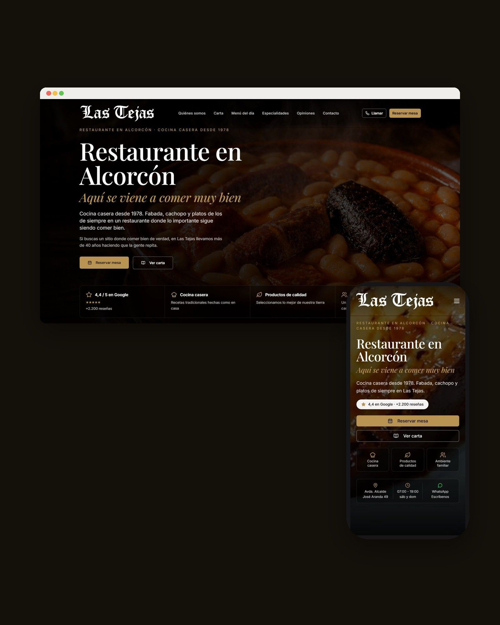 Las Tejas: Diseño web · Ficha de Google · Textos