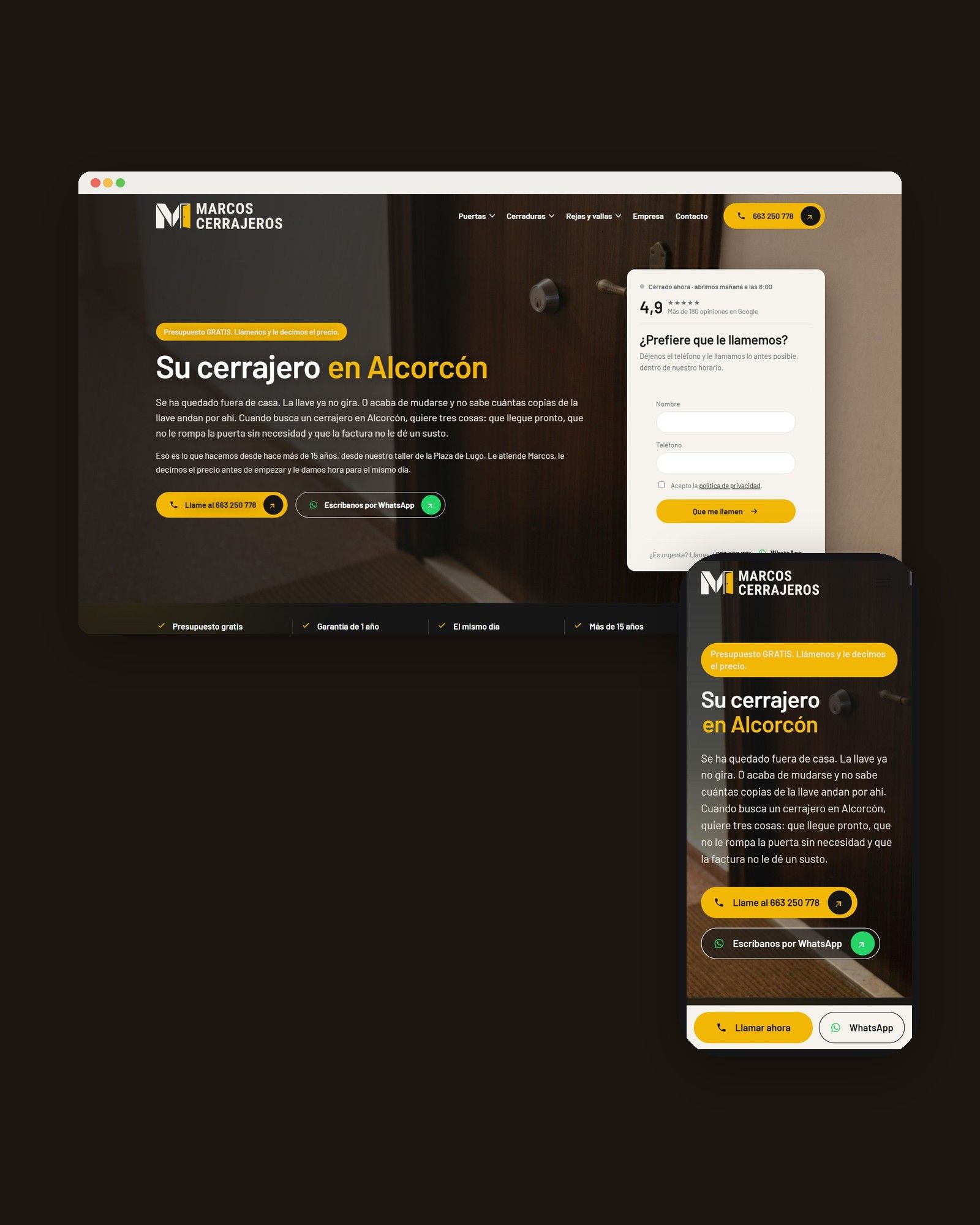 Marcos Cerrajeros: Diseño web · Ficha de Google