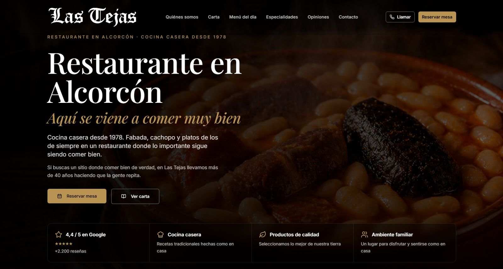 Web de Las Tejas en el ordenador